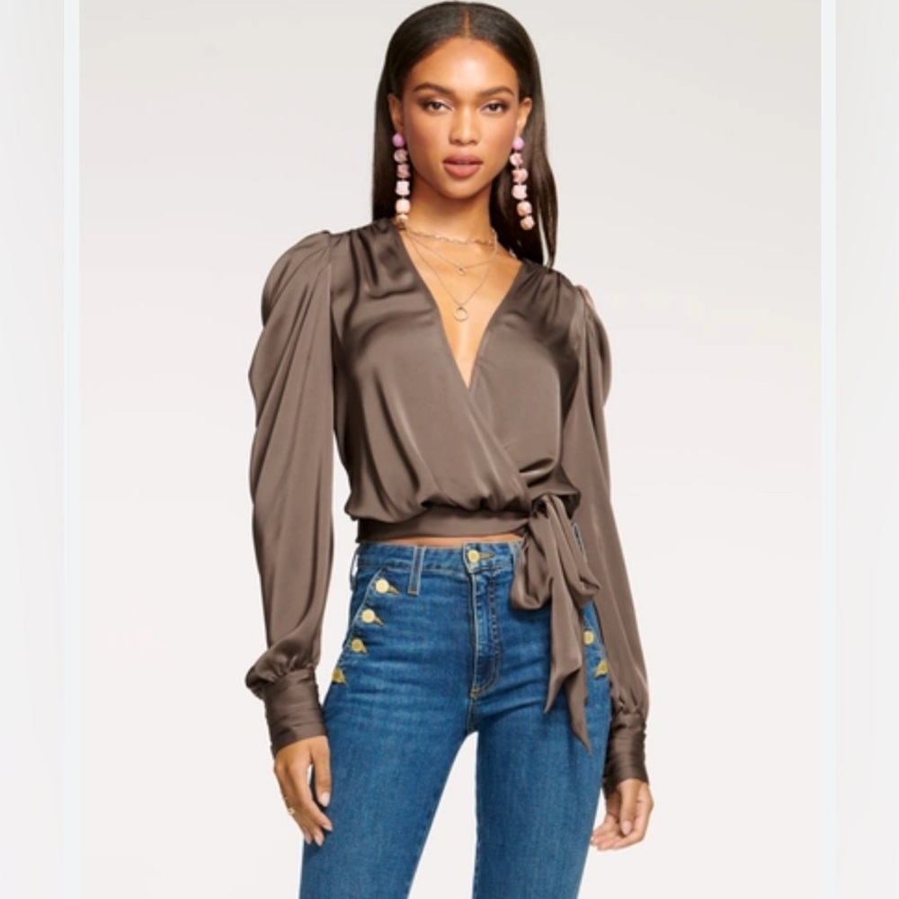 Ramy Brook Chocolate Pauline Puff Sleeve Blouse ::: current retail $375 - Picture 2 of 16